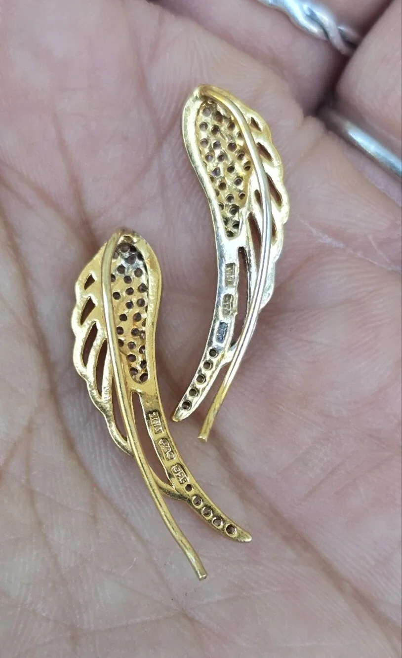 925 sterling silver gold overlay pave CZ wing earrings Elegant and amazing!!